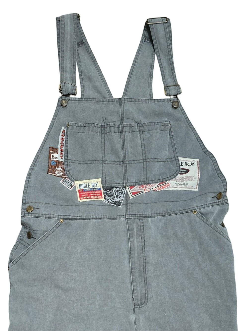 Vintage Bugle Boy Gray Denim Bib Overalls Mens Utility Carpenter Workwear  38